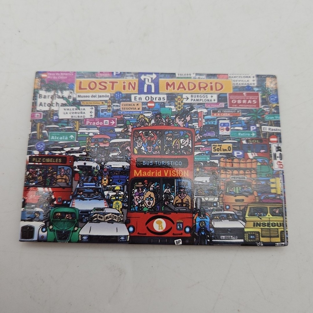 Vintage Madrid Fridge Magnet "Lost In Madrid" Spain Traffic Funny